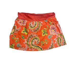 Athleta Womens Orange Floral Paisley Swim Skirt Size 10 With Built-In Bottoms Ny